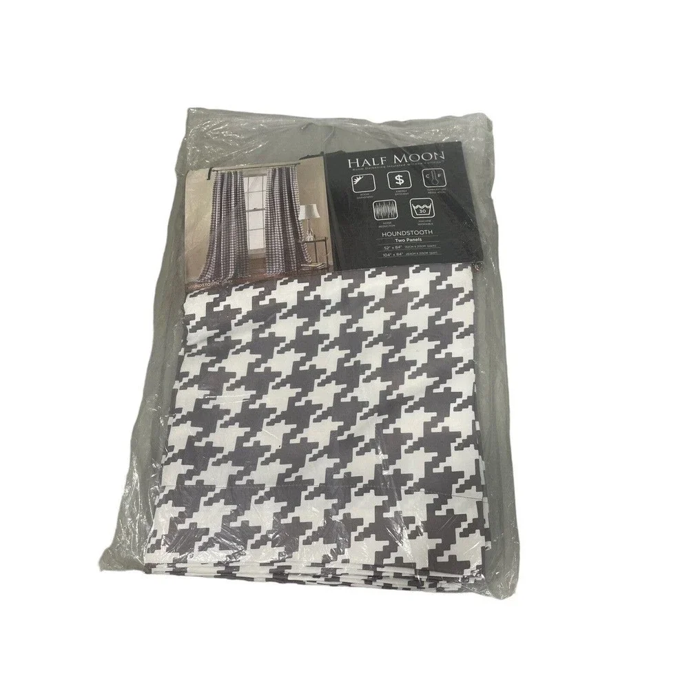 HALF Moon Curtain Panels Houndstooth Room Darkening Window Panel Pair 52”x 84